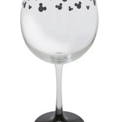 Disney Goblet Wine Glass - Etched Mickey Mouse Icons - Black