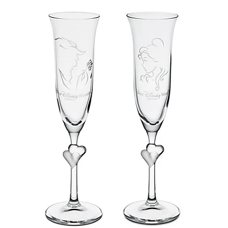 Disney Glass Flute Set - Personalizable Beauty And The Beast Glass By Arribas -- 2-Pc. 1 Disney Glass Flute Set - Personalizable Beauty And The Beast Glass By Arribas -- 2-Pc.