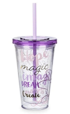 Disney Tumbler With Straw - Minnie Mouse Quotes - Purple 1 Disney Tumbler With Straw - Minnie Mouse Quotes - Purple