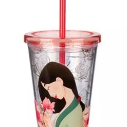 Disney Tumbler With Straw - Mulan - Pink & Gold Floral