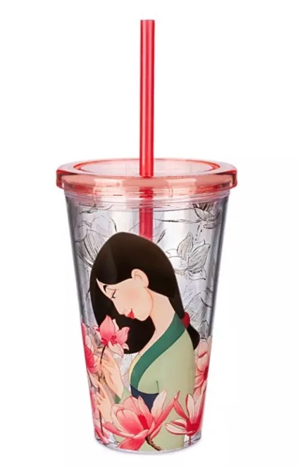 Disney Tumbler With Straw - Mulan - Pink & Gold Floral 1 Disney Tumbler With Straw - Mulan - Pink & Gold Floral
